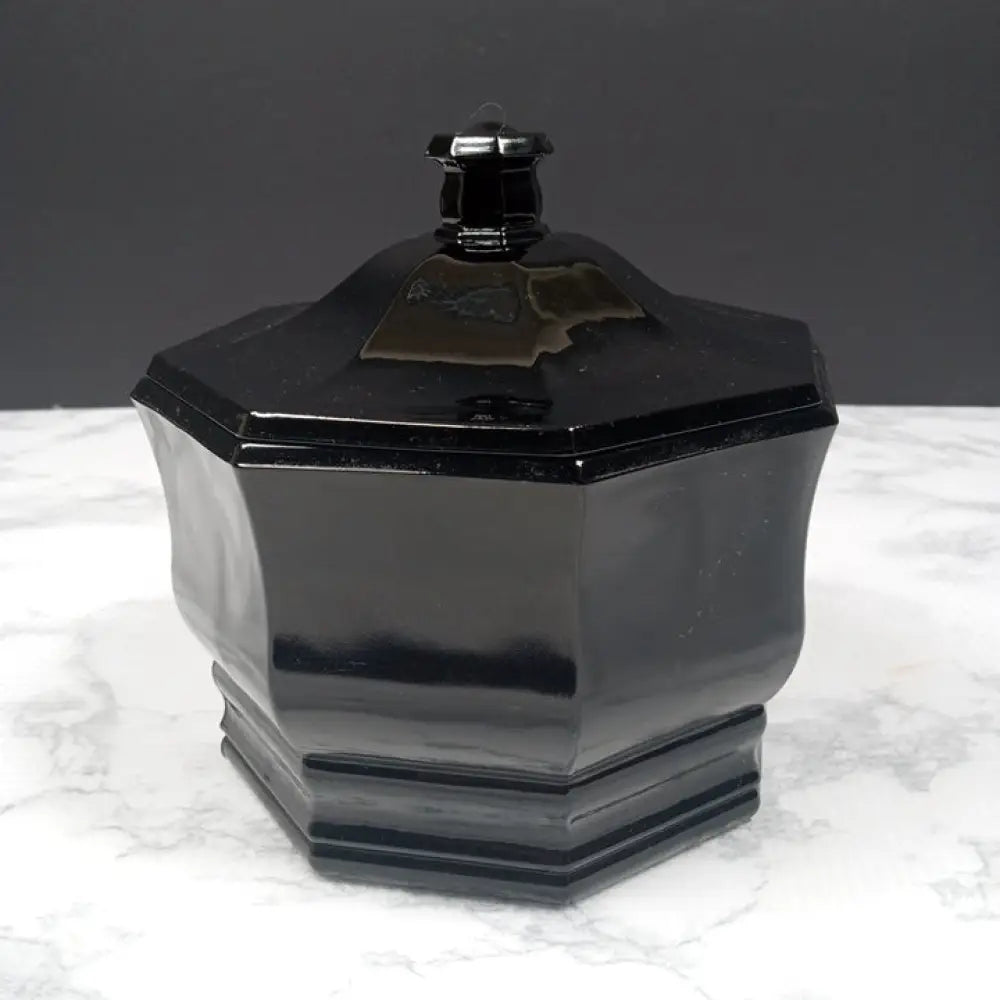1930S Art Deco Black Amethyst Glass Octagon Lidded Dish ( Vintage ) Decor