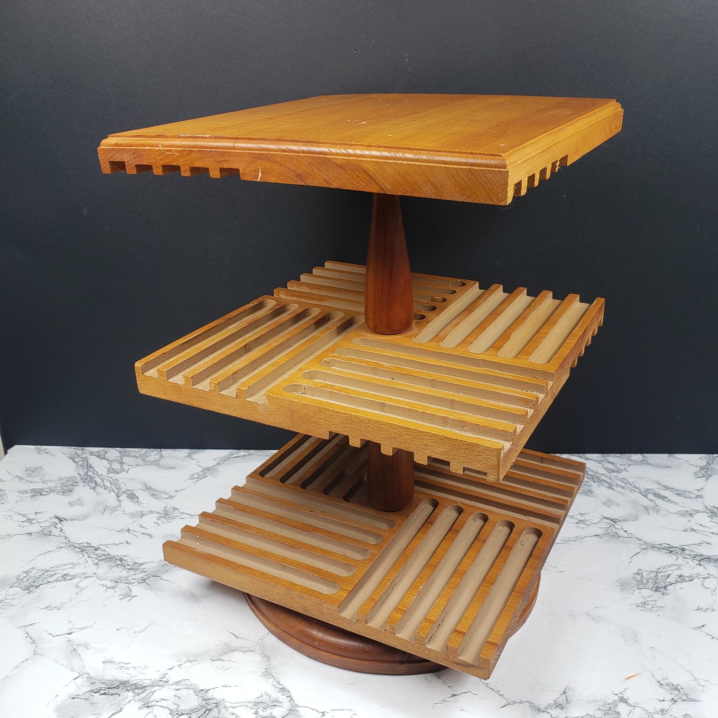 CD Rack Handmade Danish Modern Revolving Solid Wood Vintage