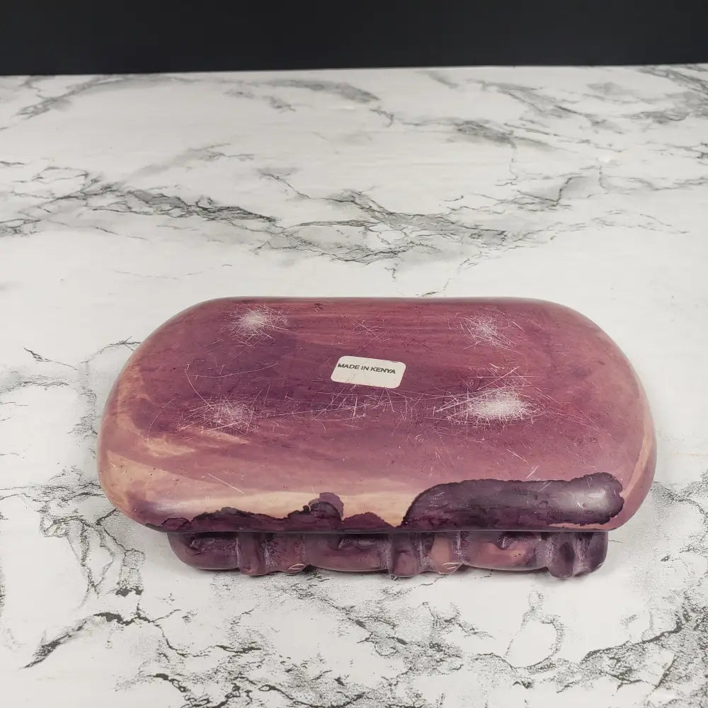African Hand Carved Stone Elephant Trinket Dish Vintage Decor