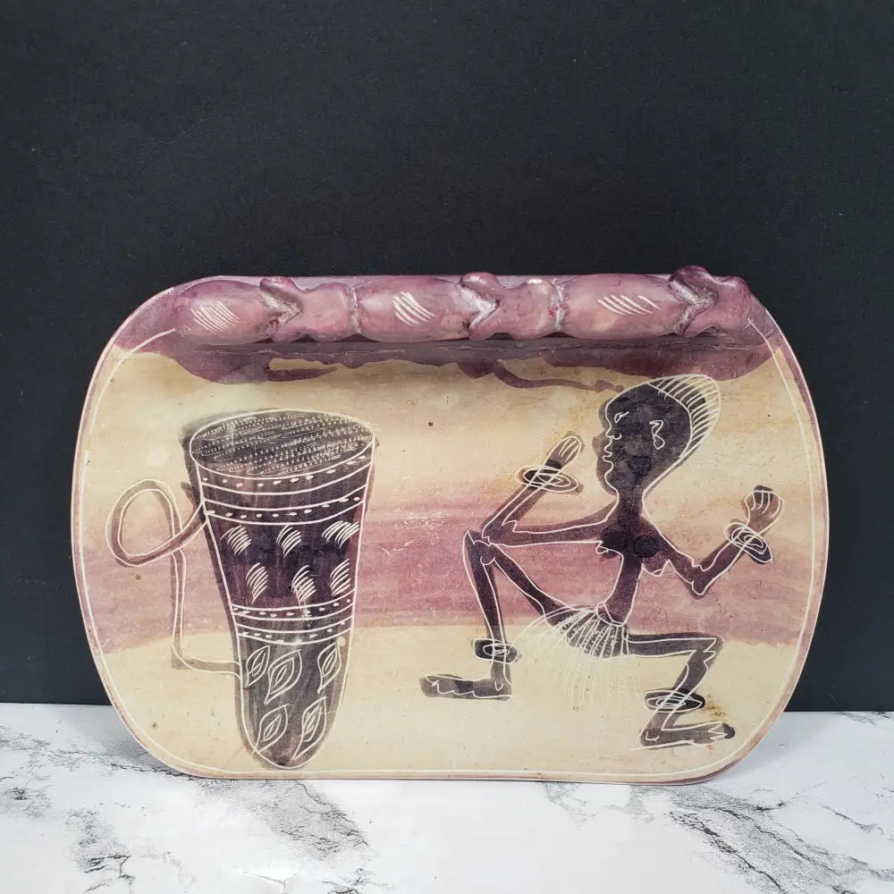 African Hand Carved Stone Elephant Trinket Dish Vintage Decor