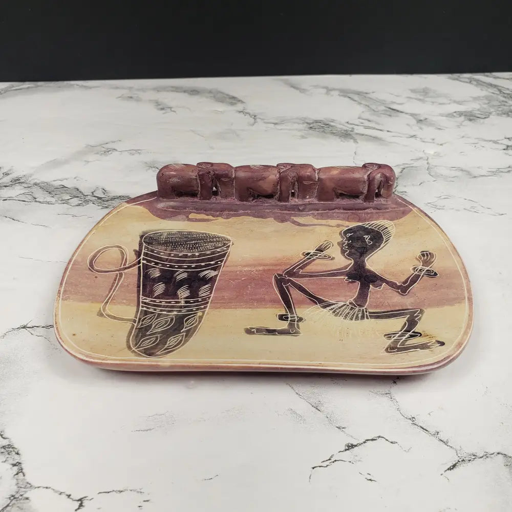 African Hand Carved Stone Elephant Trinket Dish Vintage Decor