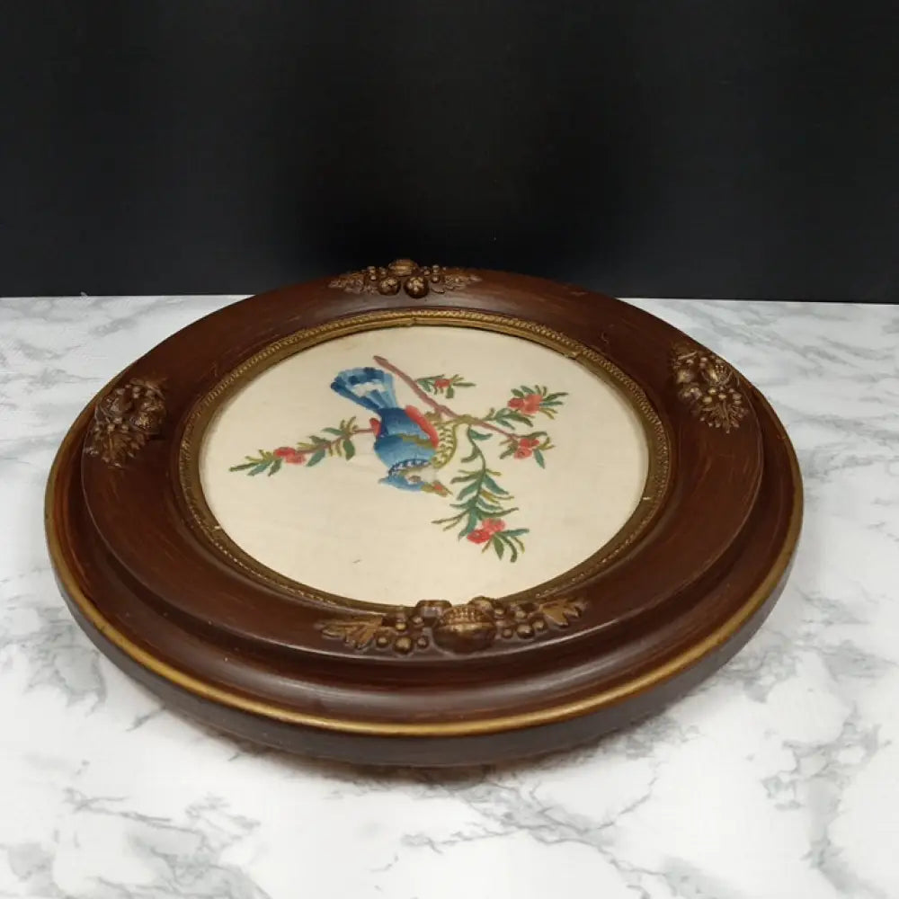 Antique Framed Blue Bird Needlepoint ( Vintage ) Decor