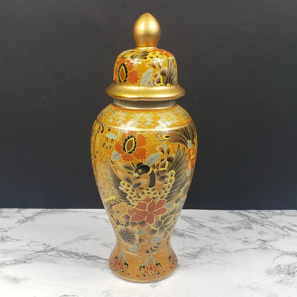 Asian Porcelain Lidded Vase Vintage Decor