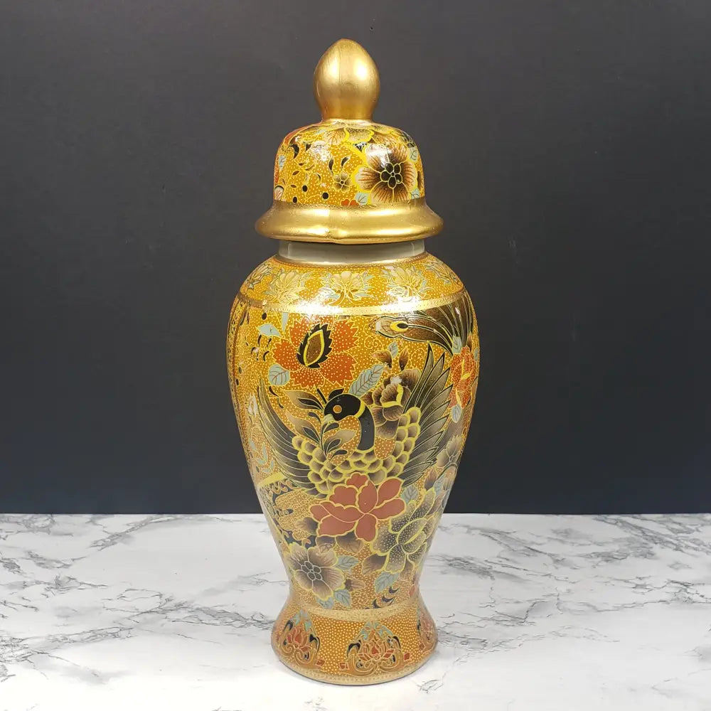Asian Porcelain Lidded Vase Vintage Decor
