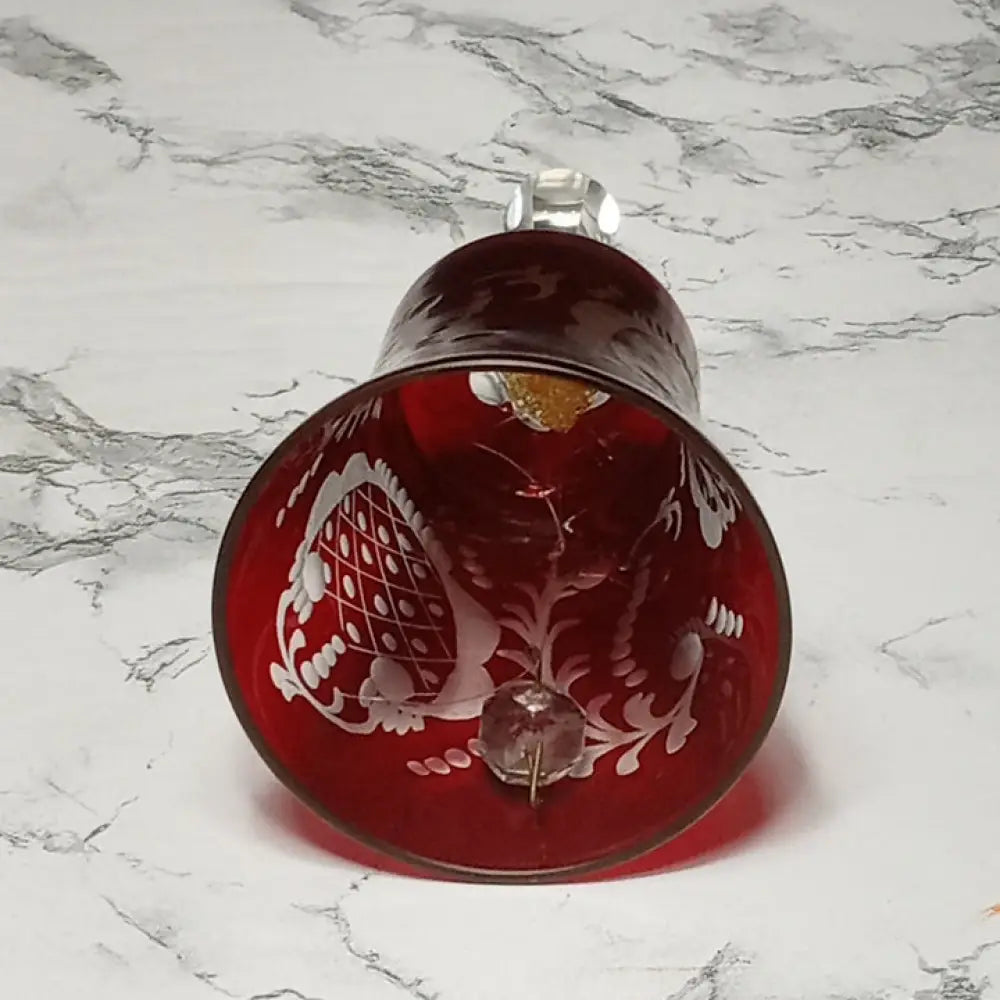 Bohemian Czech Ruby To Clear Crystal Bell ( Vintage ) Decor