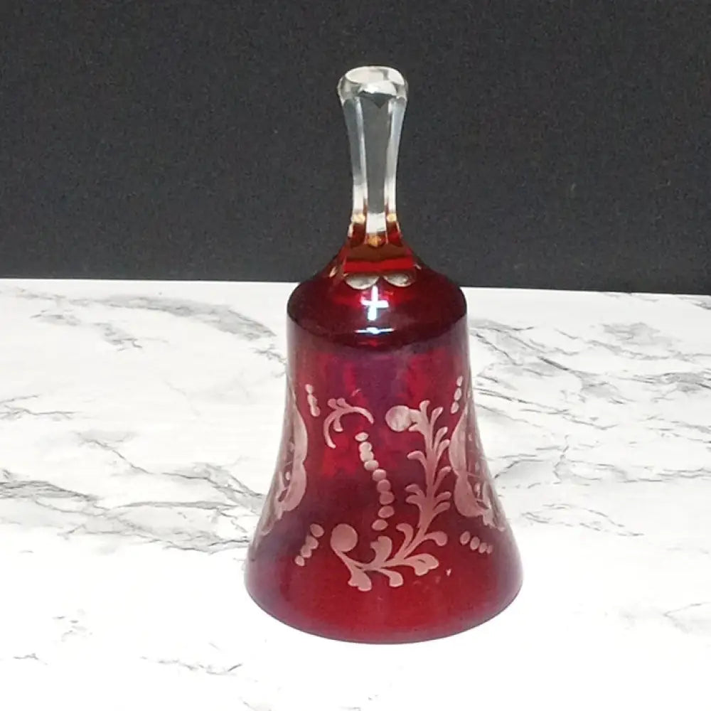 Bohemian Czech Ruby To Clear Crystal Bell ( Vintage ) Decor