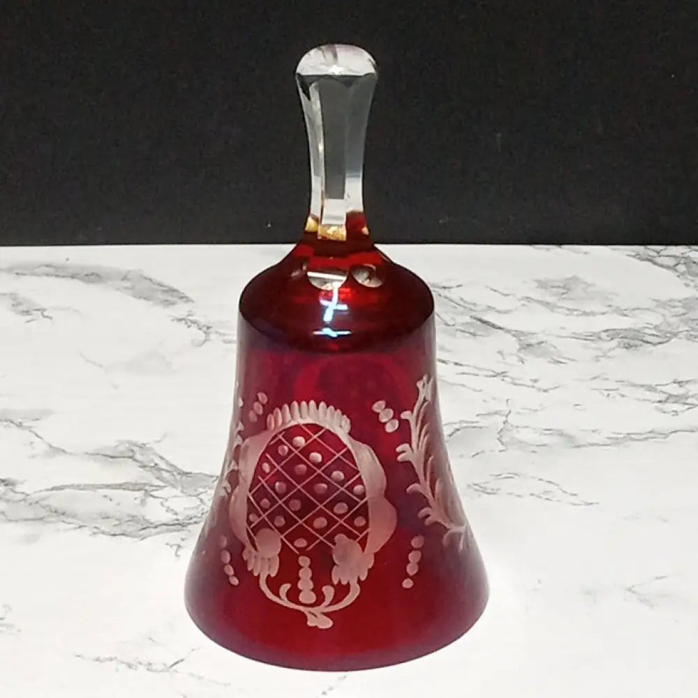 Bohemian Czech Ruby To Clear Crystal Bell ( Vintage ) Decor