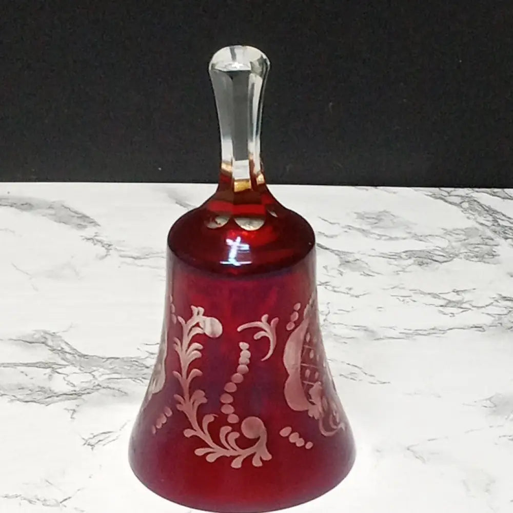 Bohemian Czech Ruby To Clear Crystal Bell ( Vintage ) Decor