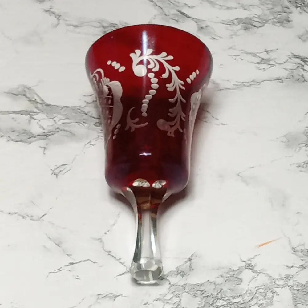 Bohemian Czech Ruby To Clear Crystal Bell ( Vintage ) Decor