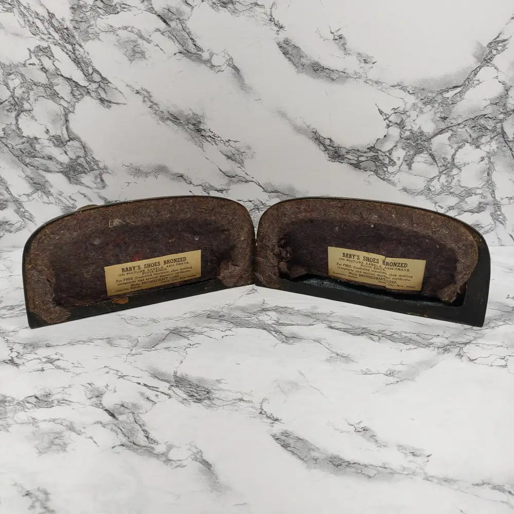 Bookend Pair Bronze Baby Shoes Vintage Decor