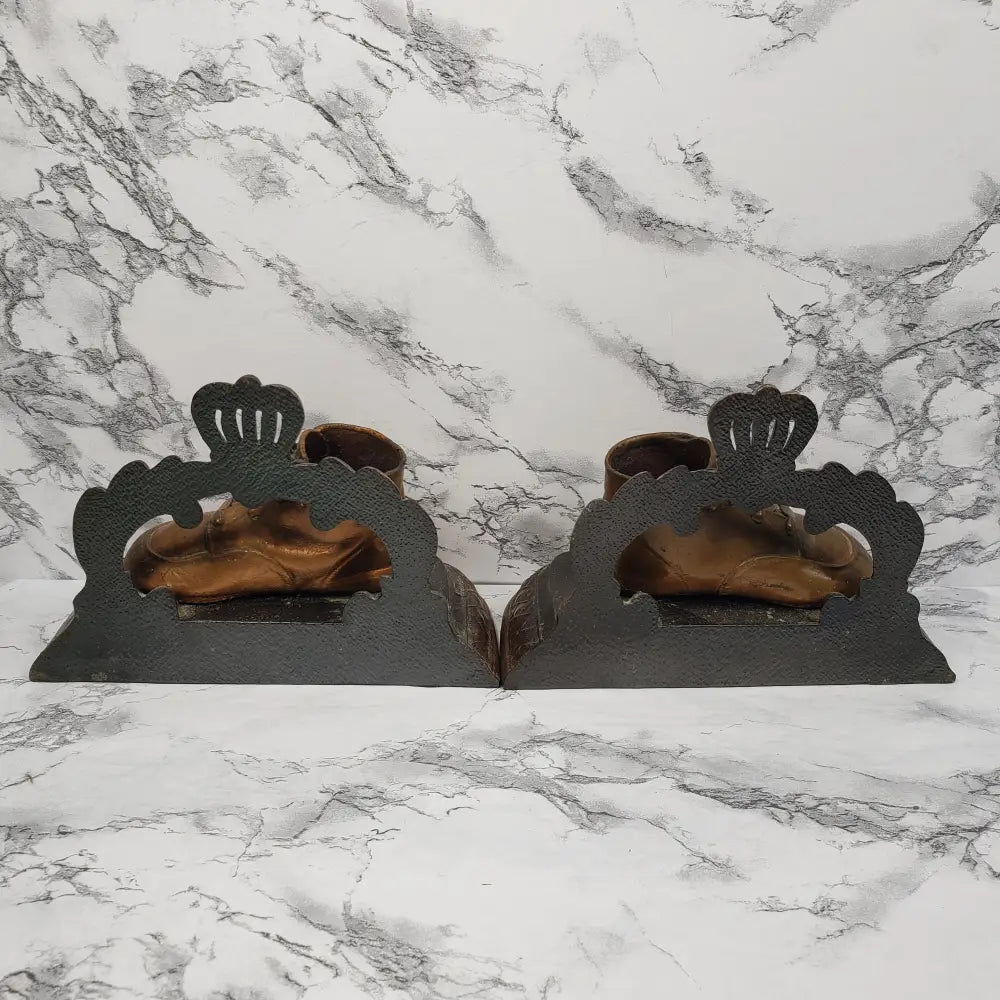 Bookend Pair Bronze Baby Shoes Vintage Decor