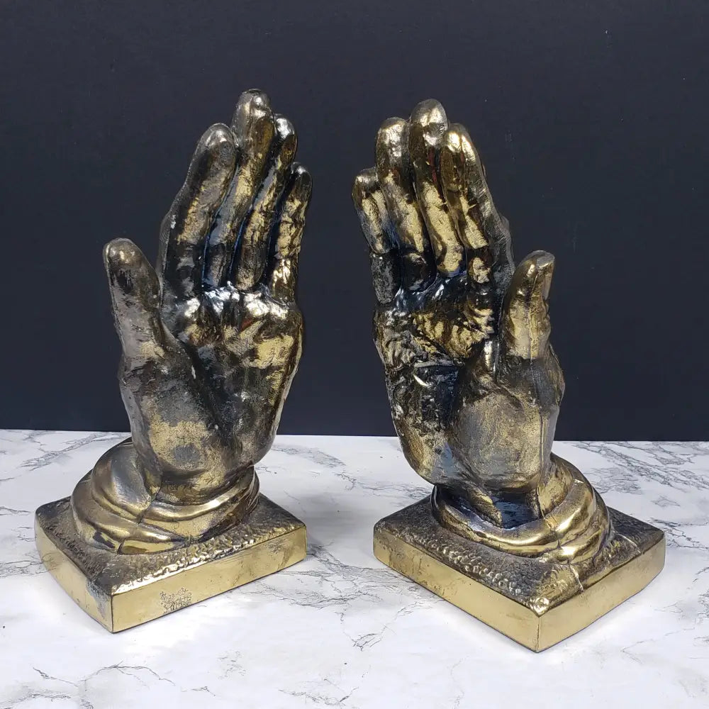 Bookends Praying Hands Brass Vintage Decor