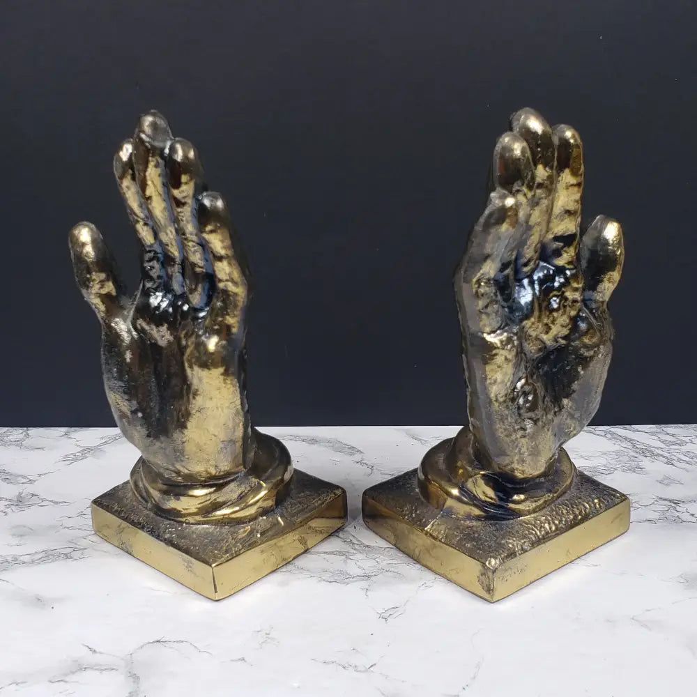 Bookends Praying Hands Brass Vintage Decor