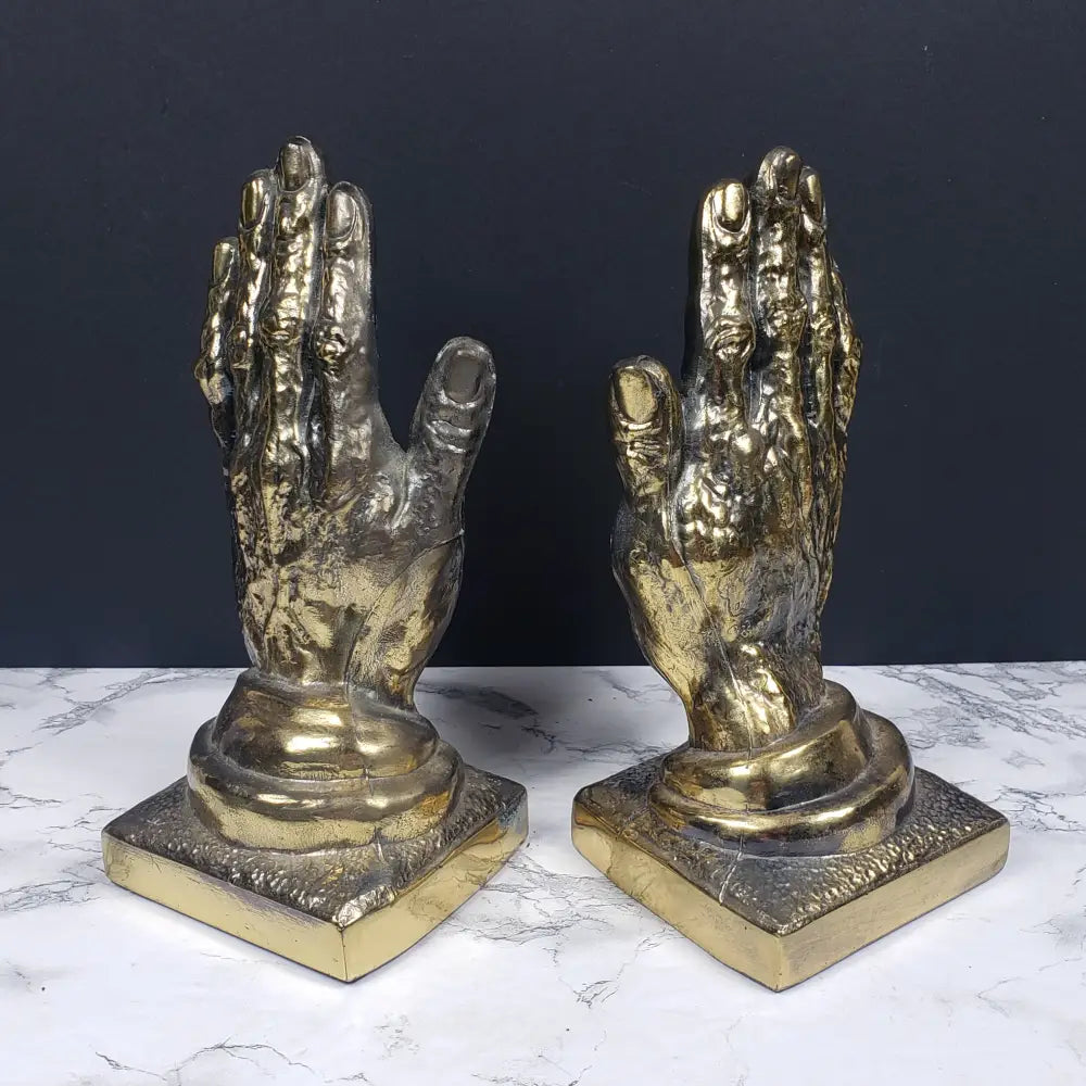 Bookends Praying Hands Brass Vintage Decor