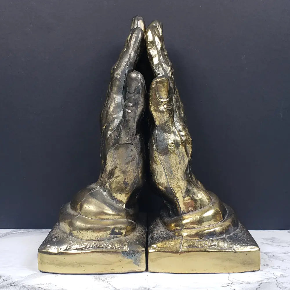 Bookends Praying Hands Brass Vintage Decor