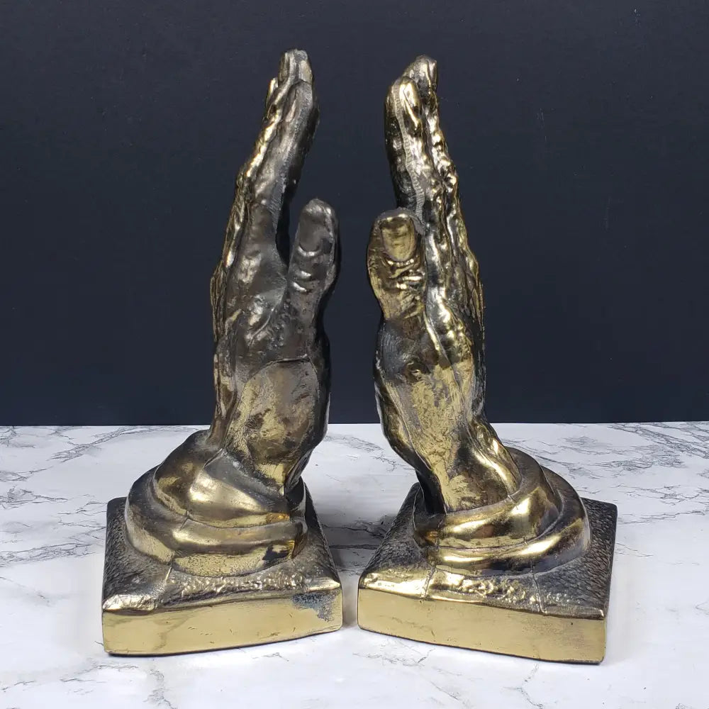Bookends Praying Hands Brass Vintage Decor