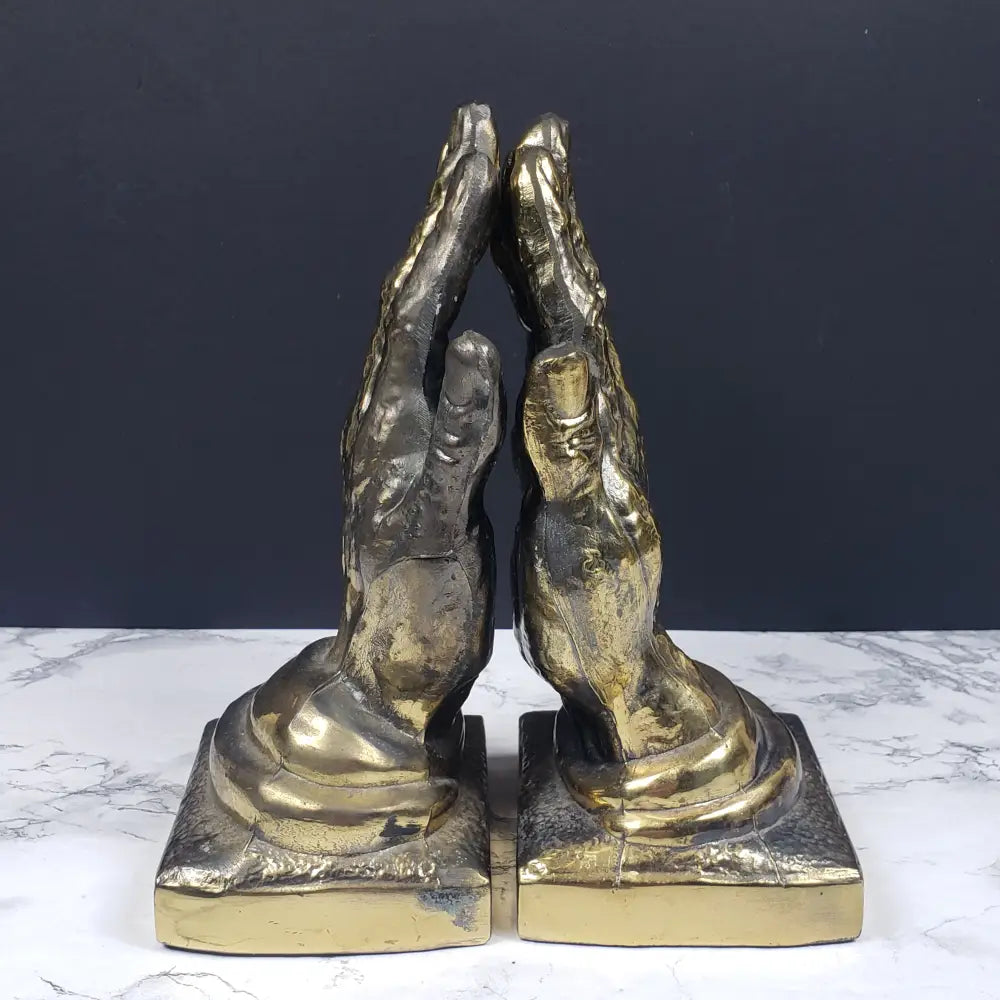 Bookends Praying Hands Brass Vintage Decor