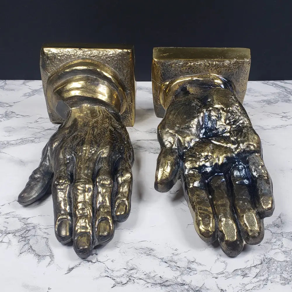 Bookends Praying Hands Brass Vintage Decor
