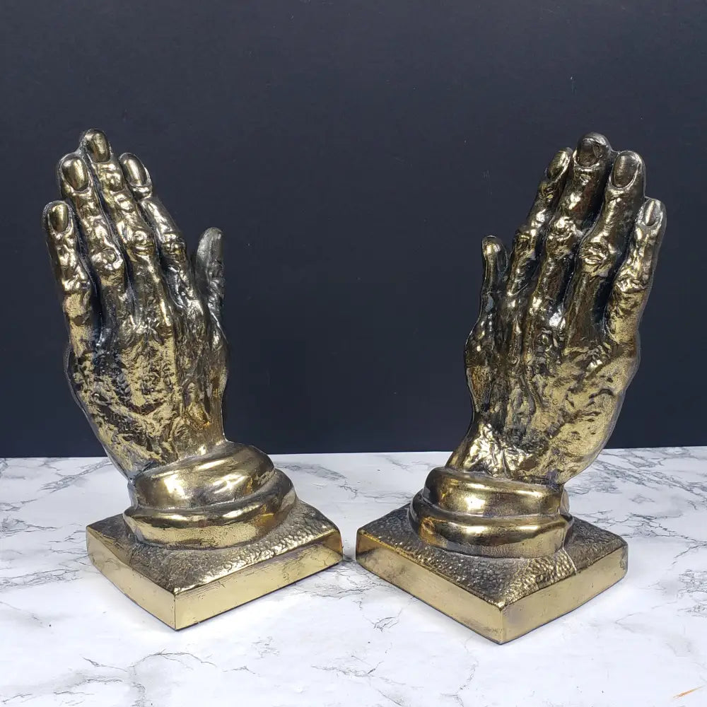 Bookends Praying Hands Brass Vintage Decor