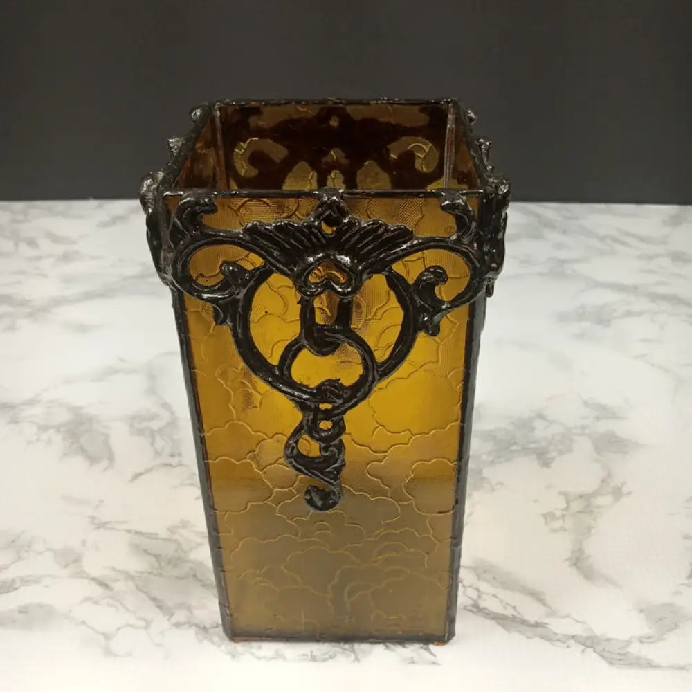 Glass & Cast Metal Candle Holder ( Vintage ) Decor
