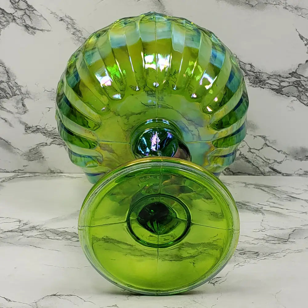 Carnival Glass Lotus Blossom Compote Indiana Vintage Decor