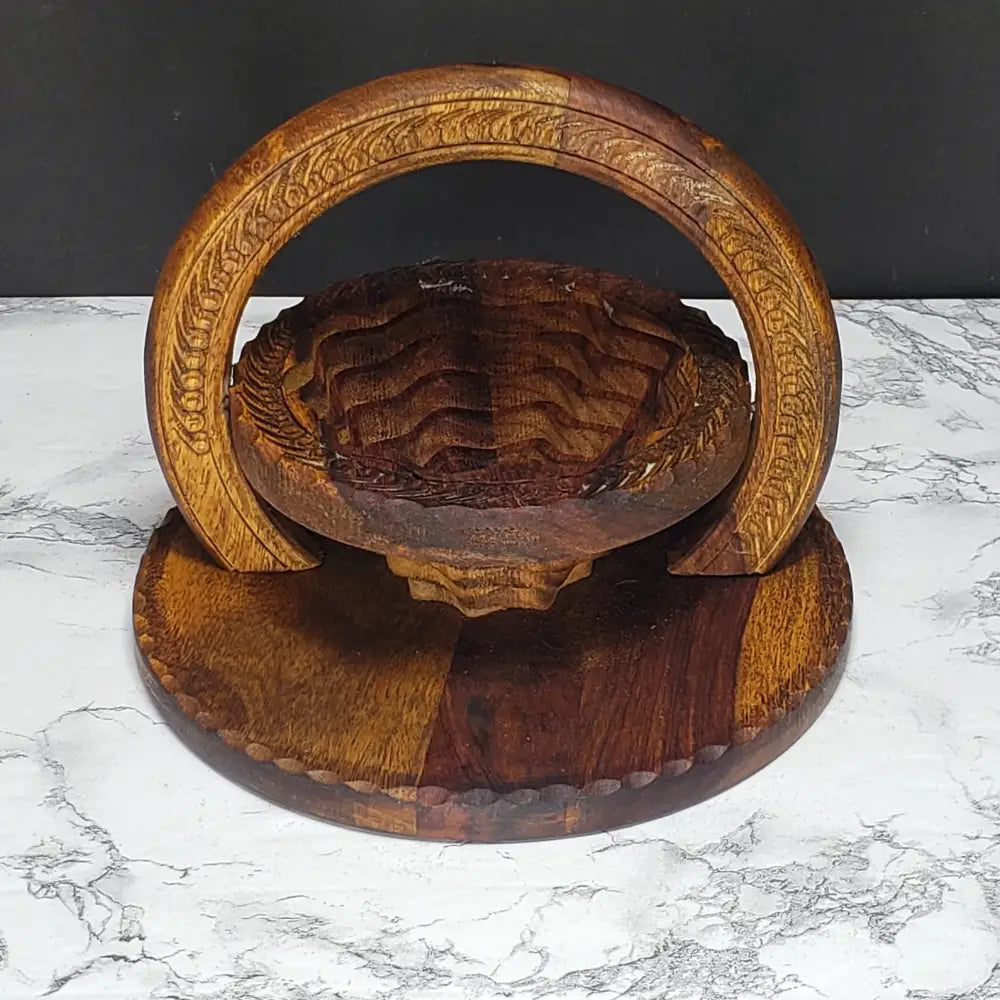 Handmade Black Forest Solid Wood Collapsable Basket Trivet (Vintage) Decor