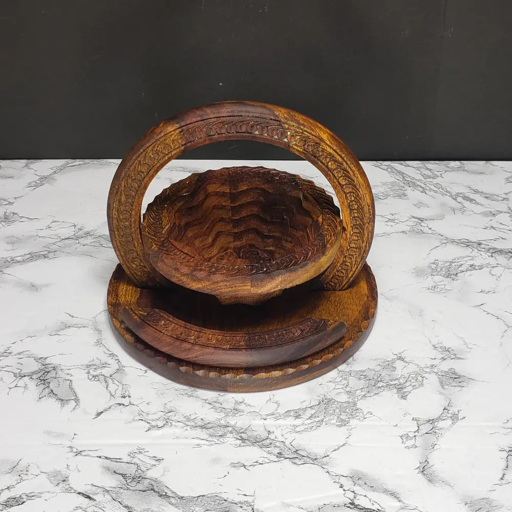 Handmade Black Forest Solid Wood Collapsable Basket Trivet (Vintage) Decor
