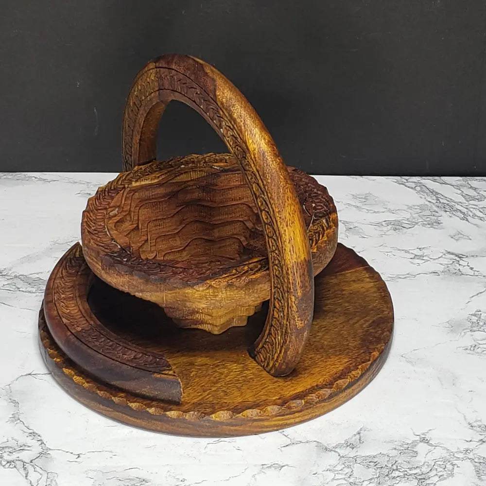 Handmade Black Forest Solid Wood Collapsable Basket Trivet (Vintage) Decor