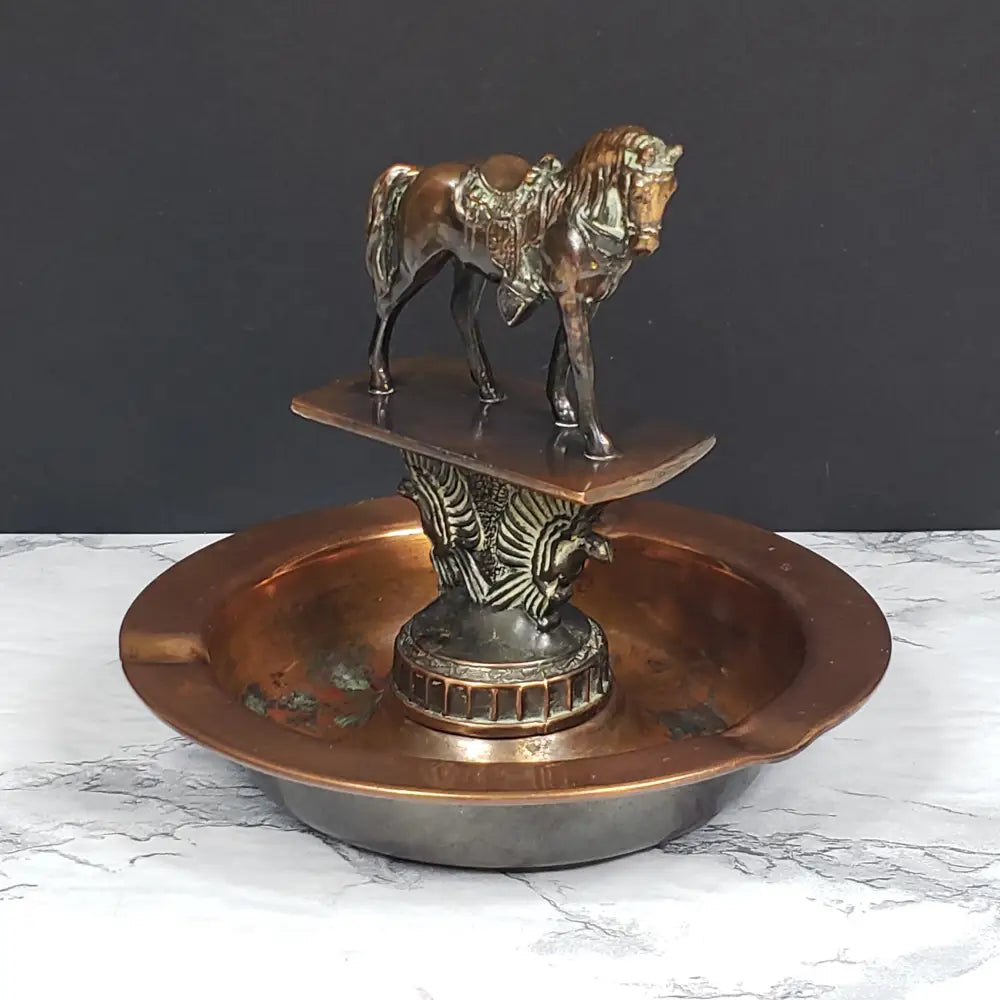 Copper Bronze Horse Ashtray Mid Century Collectibles