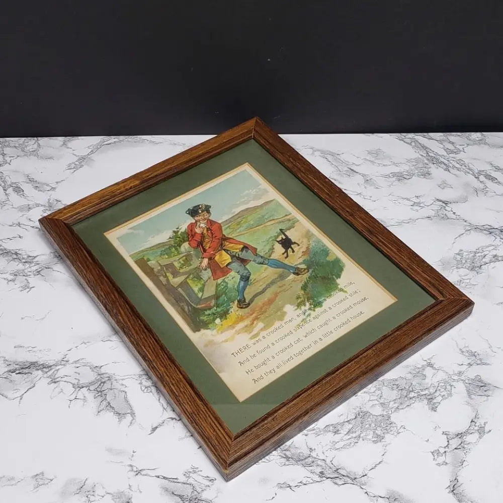 Framed Crooked Man Nursery Rhyme Vintage Book Page - Decor