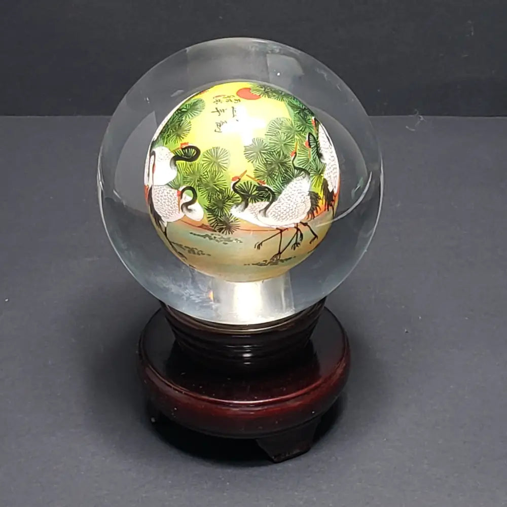 Crystal Ball Reverse Painted Herrons ( Vintage )