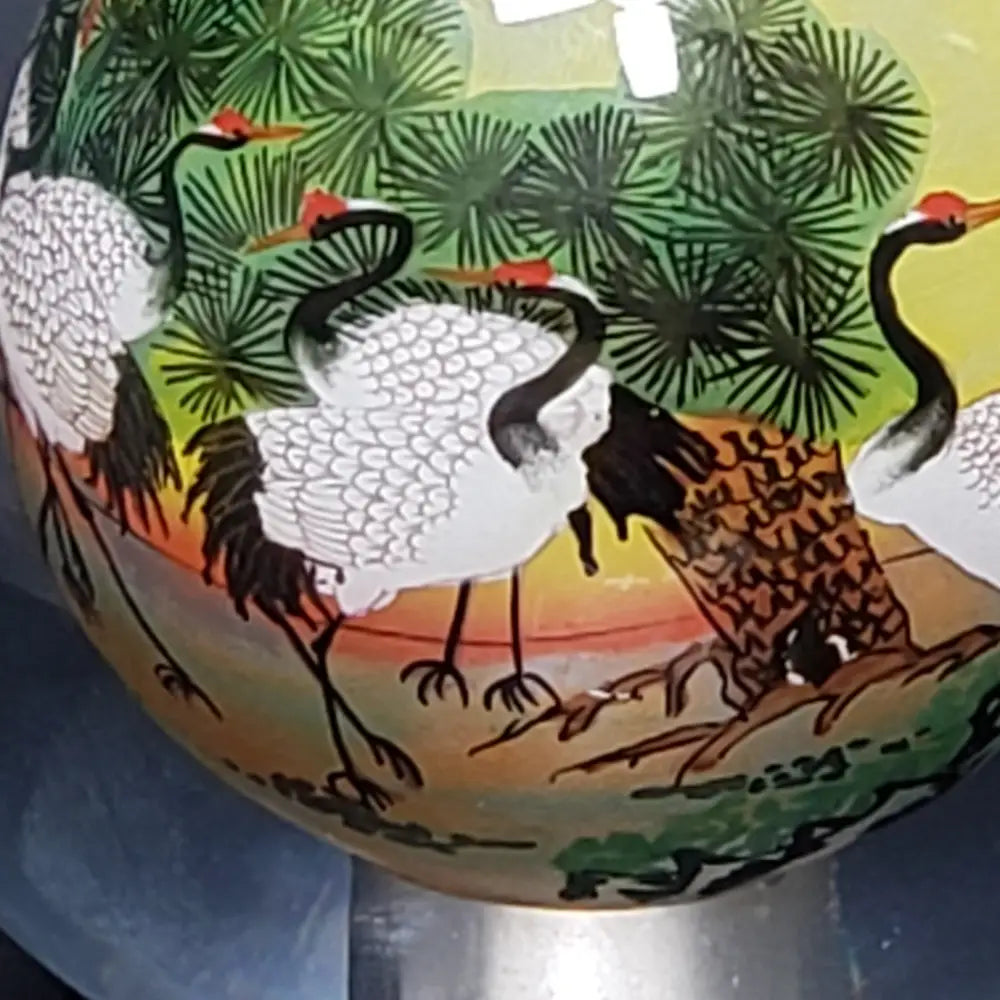 Crystal Ball Reverse Painted Herrons ( Vintage )