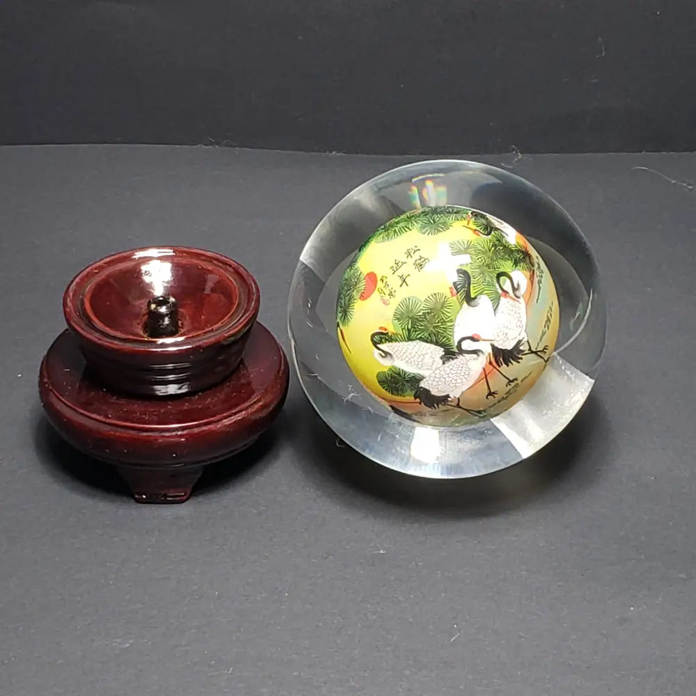 Crystal Ball Reverse Painted Herrons ( Vintage )