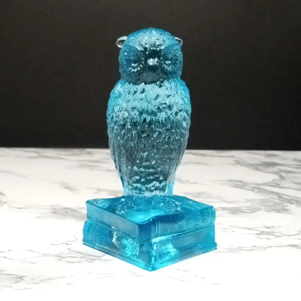 Degenhart Glass Paperweight Wise Owl Ice Blue ( Vintage ) Decor