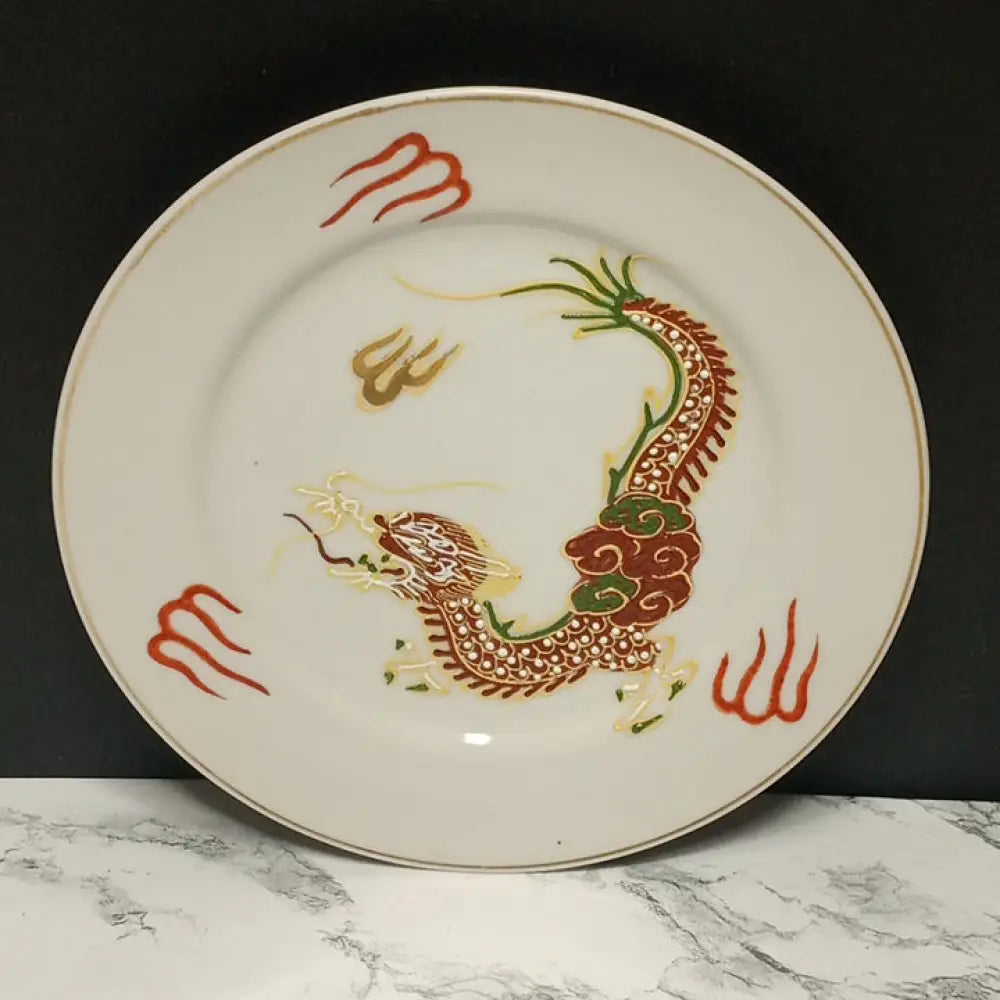 Handmade Japanese Porcelain Dragon & Fire Plates ( Vintage ) Decor