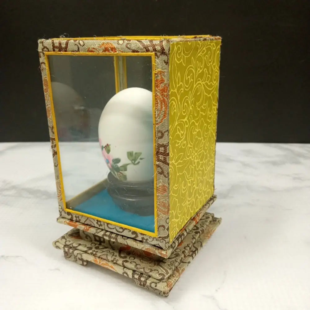 Hand Painted Signed Egg Shell In Glass Case ( Vintage ) Decor