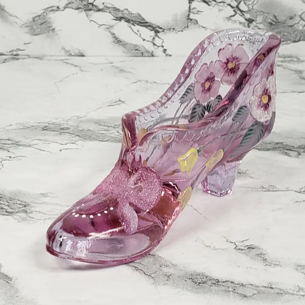 Fenton Glass Shoe Hand Painted Artist Signed Vintage Collectibles