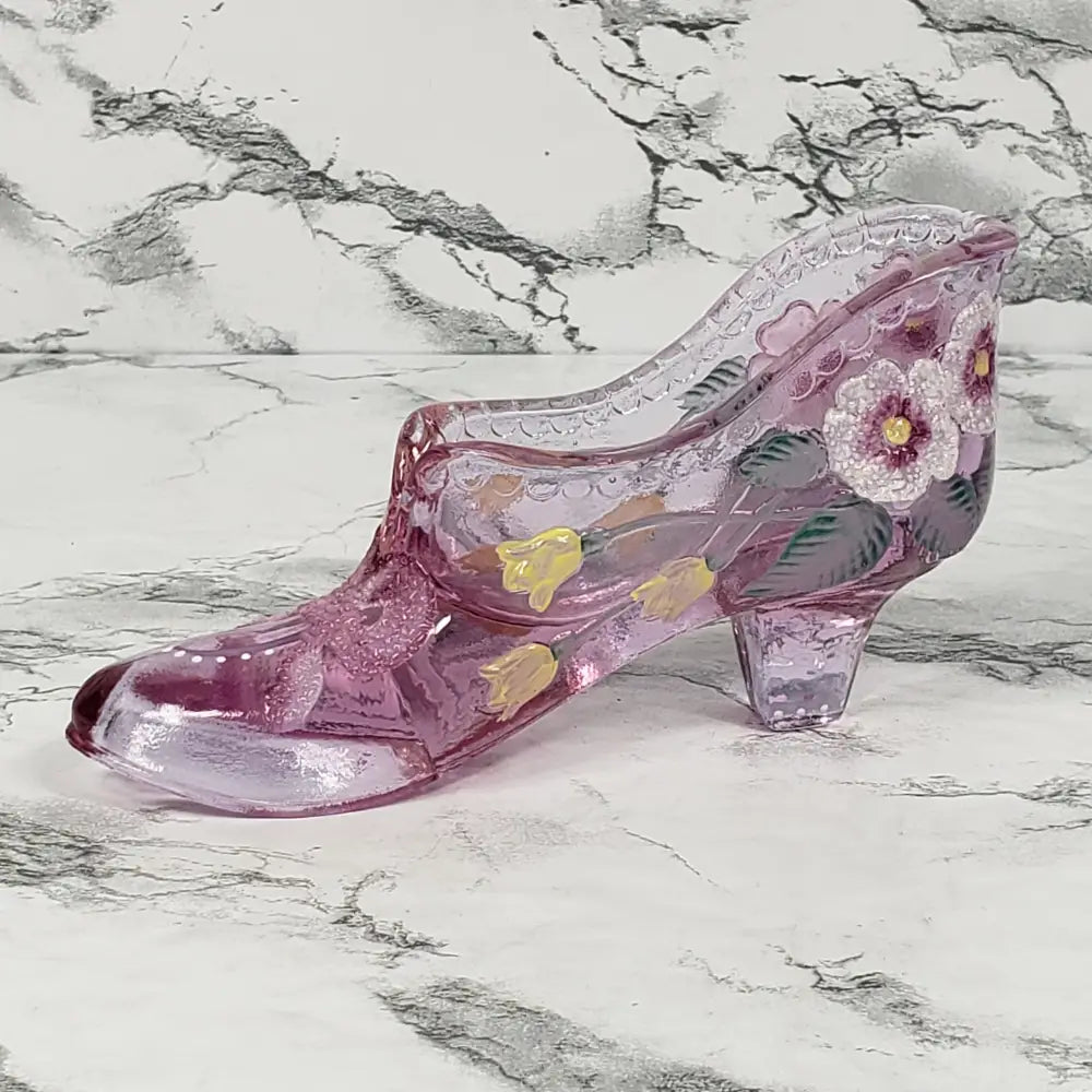 Fenton Glass Shoe Hand Painted Artist Signed Vintage Collectibles