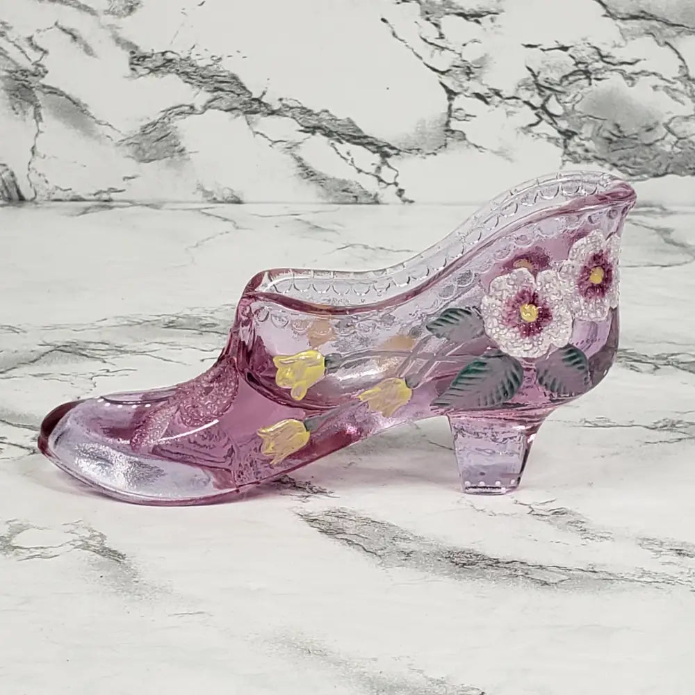 Fenton Glass Shoe Hand Painted Artist Signed Vintage Collectibles