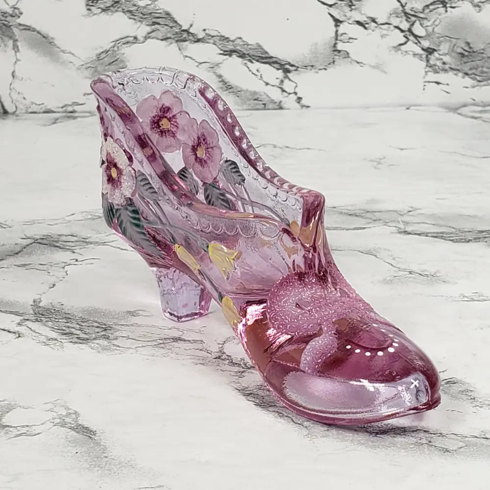 Fenton Glass Shoe Hand Painted Artist Signed Vintage Collectibles