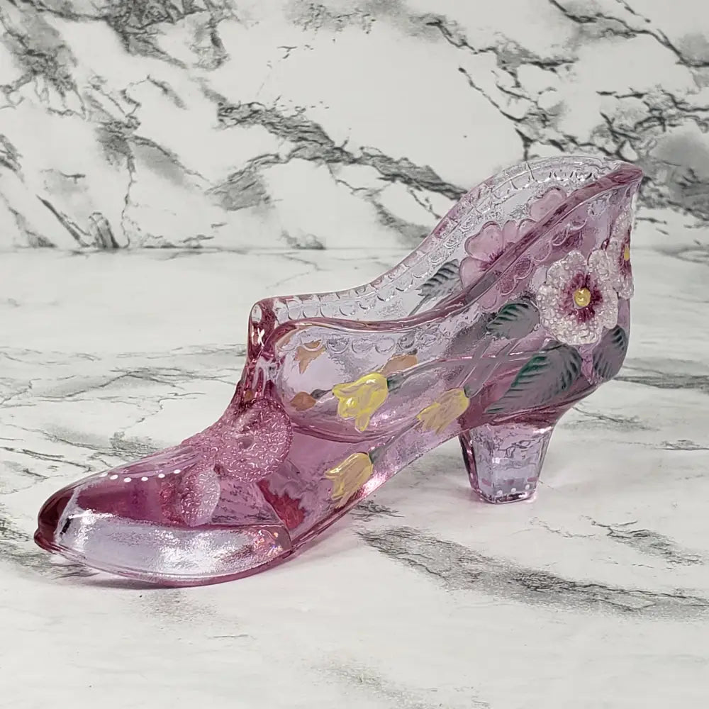 Fenton Glass Shoe Hand Painted Artist Signed Vintage Collectibles