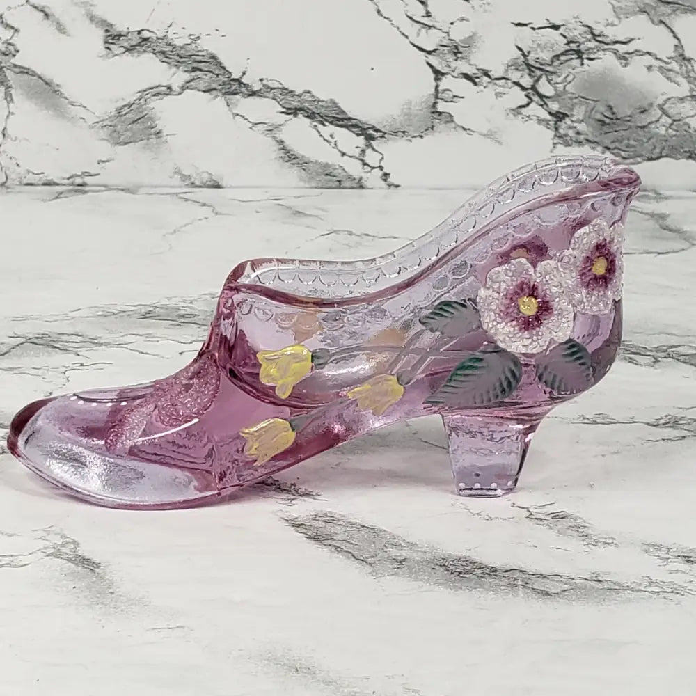 Fenton Glass Shoe Hand Painted Artist Signed Vintage Collectibles
