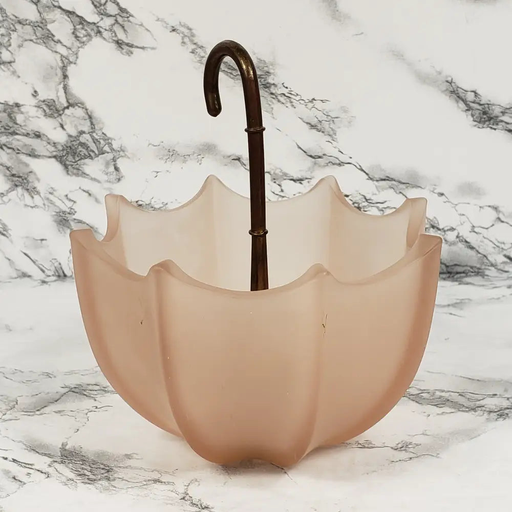 Fenton Pink Frosted Glass Umbrella Candy Dish Vintage Collectibles