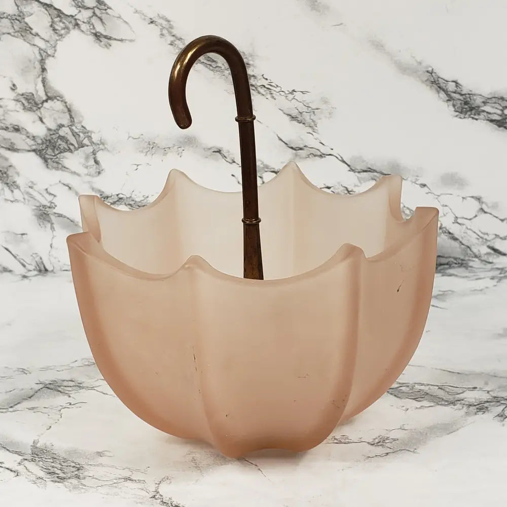 Fenton Pink Frosted Glass Umbrella Candy Dish Vintage Collectibles
