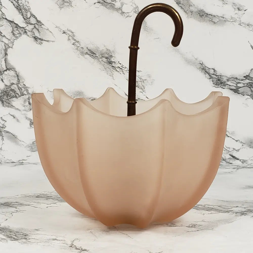Fenton Pink Frosted Glass Umbrella Candy Dish Vintage Collectibles