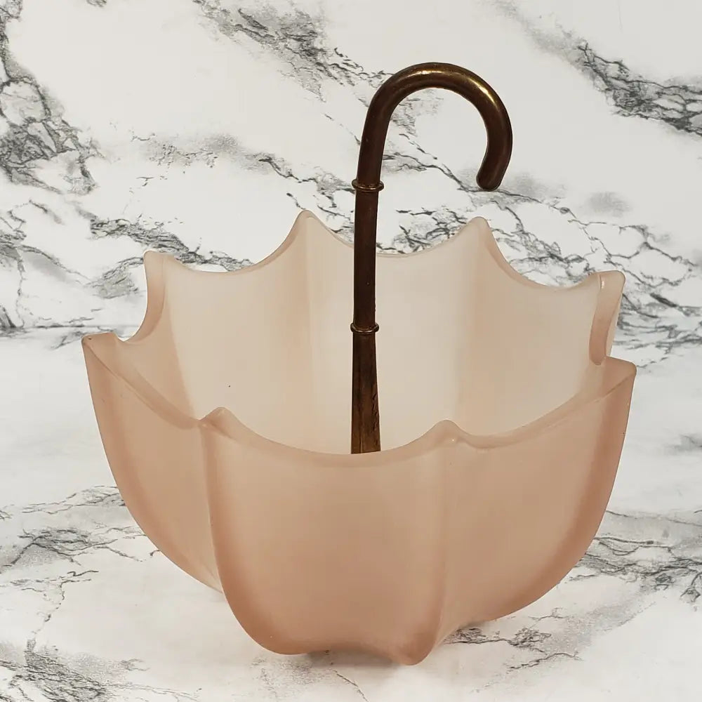 Fenton Pink Frosted Glass Umbrella Candy Dish Vintage Collectibles