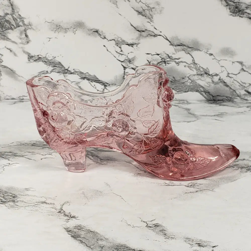 Fenton Pink Glass Shoe Vintage Collectibles