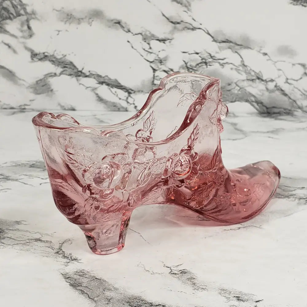 Fenton Pink Glass Shoe Vintage Collectibles