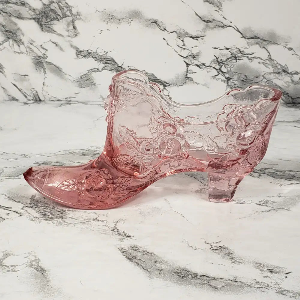 Fenton Pink Glass Shoe Vintage Collectibles