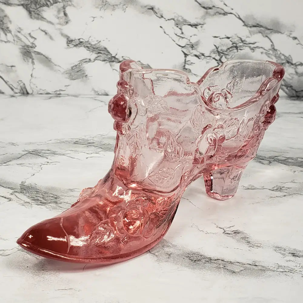 Fenton Pink Glass Shoe Vintage Collectibles